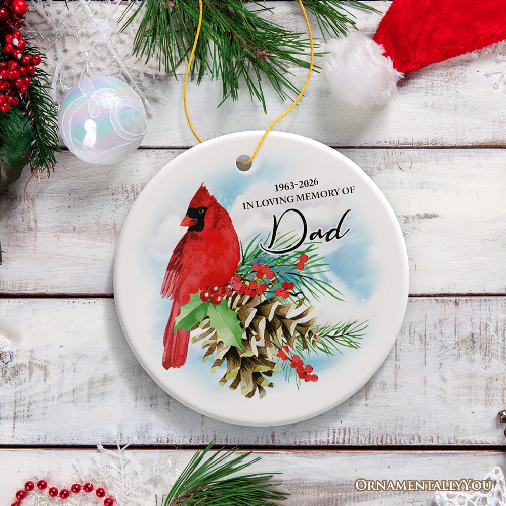 Personalized Cardinal Memorial Ornament, In Loving Memory of Deceased Loved Ones with Dates