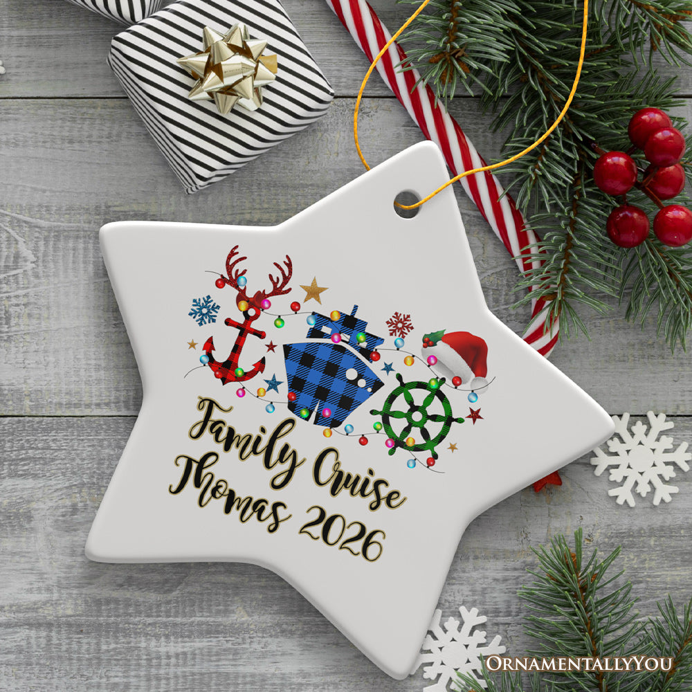 Personalized Cruise Vacation Buffalo Plaid Leopard Merry Christmas Ornament Gift