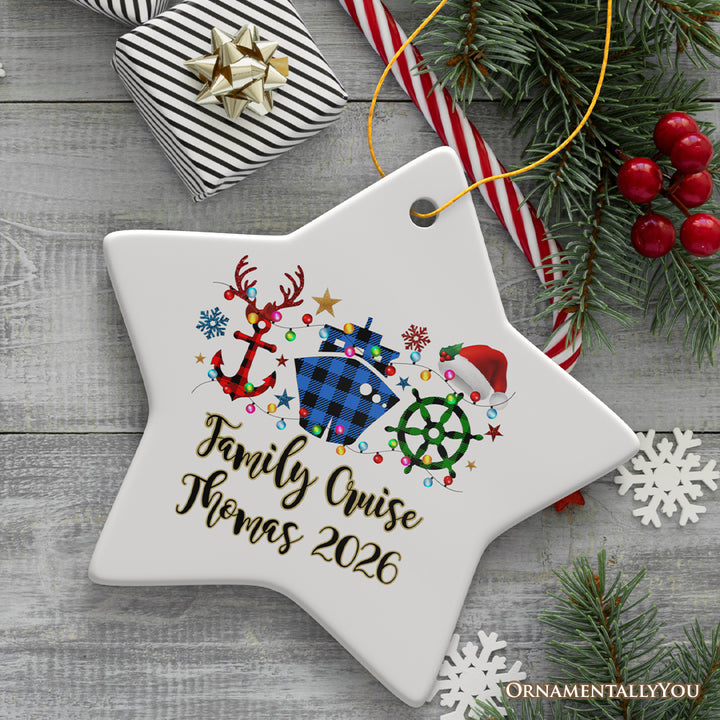 Personalized Cruise Vacation Buffalo Plaid Leopard Merry Christmas Ornament Gift