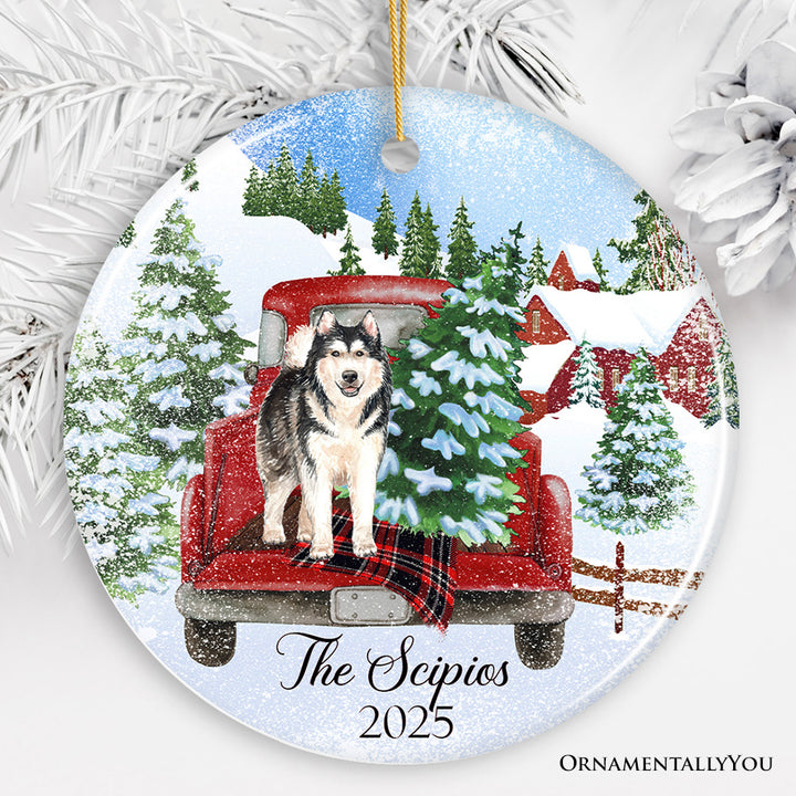 Personalized Dog Red Truck Christmas Ornament