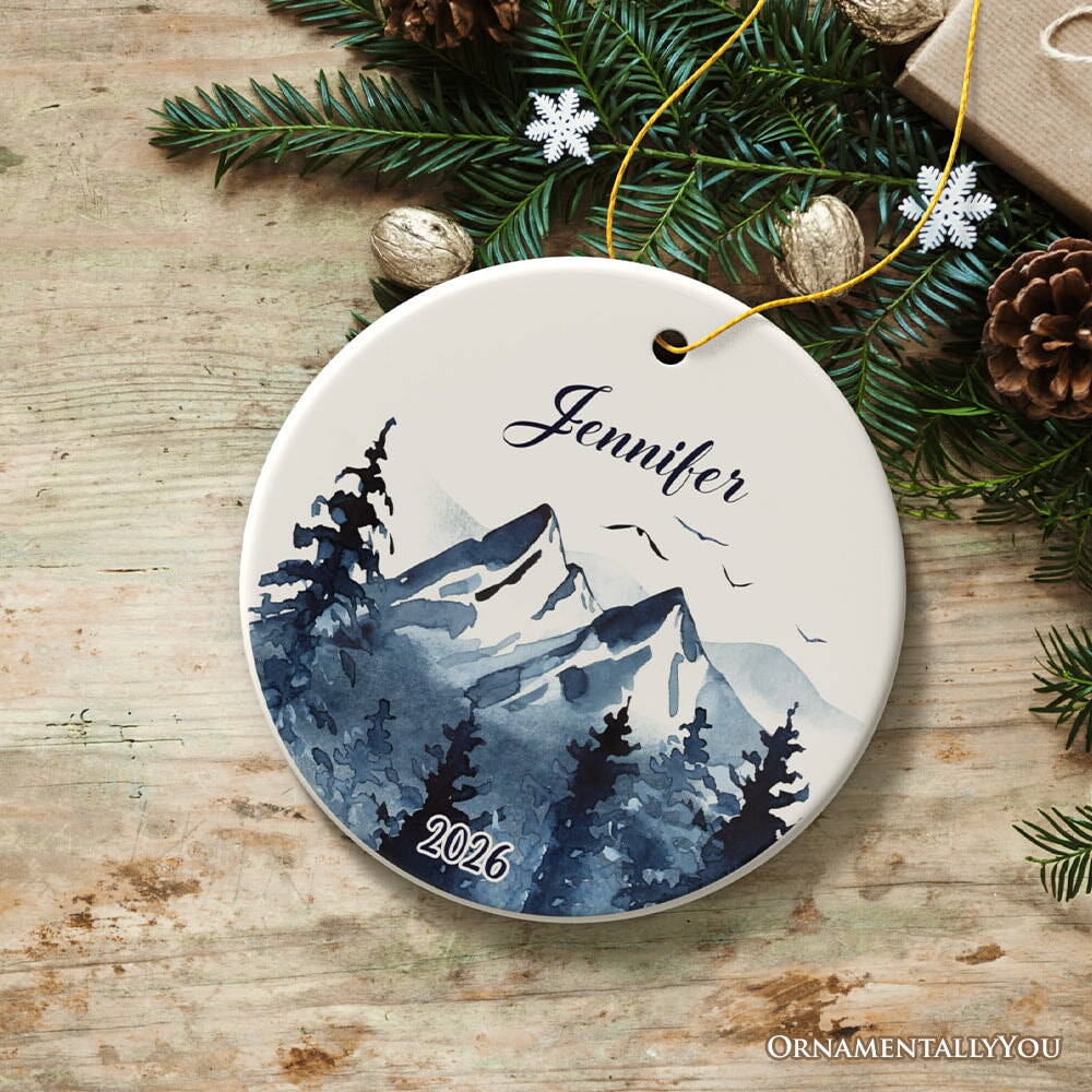 Personalized Family Ornament, Watercolor Mountain Keepsake Gift Ceramic Ornament OrnamentallyYou 