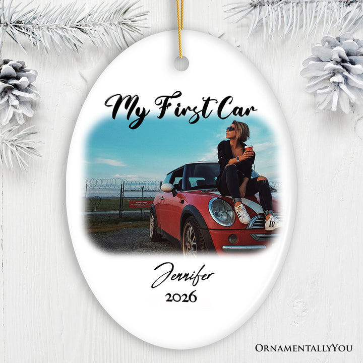 Personalized First Car Photo Ornament, New Driver Picture Custom Christmas Family Gift