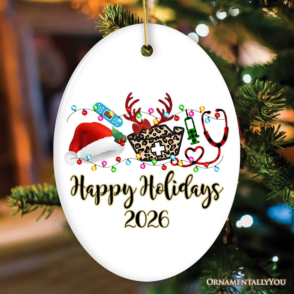 Personalized Plaid Nurse Christmas Ornament, Gift for Medical Assistants and Hospital Technicians Ceramic Ornament OrnamentallyYou Oval 