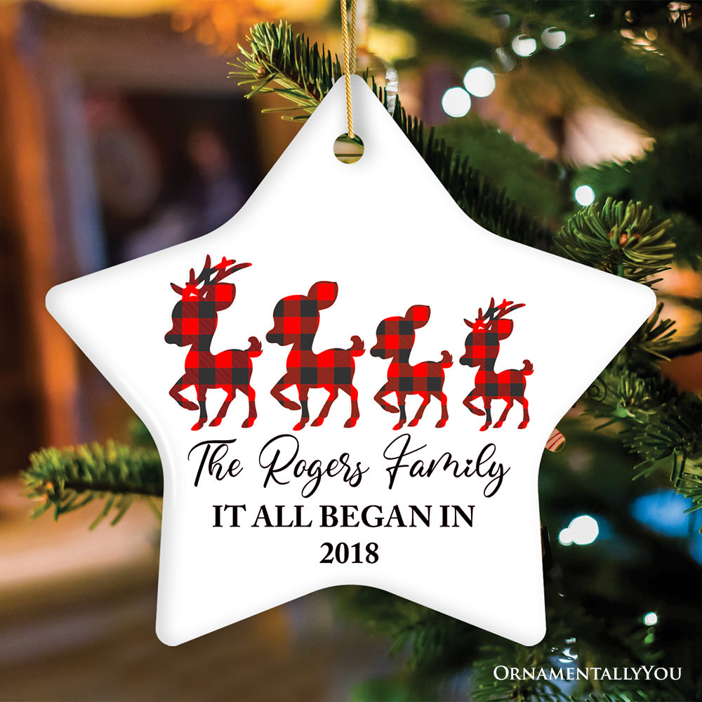 Personalized Plaid Reindeer Family Ornament