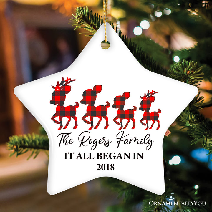 Personalized Plaid Reindeer Family Ornament