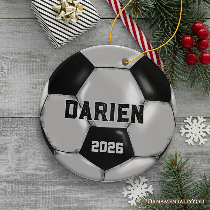 Personalized Soccer Christmas Ornament, Festive Holiday Theme with Name and Date Ceramic Ornament OrnamentallyYou 