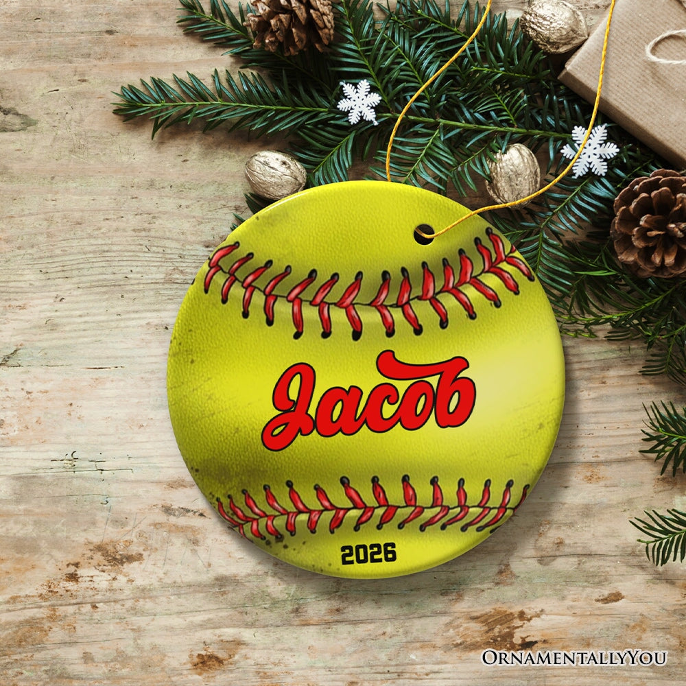 Personalized Softball Christmas Ornament, Festive Holiday Theme with Name and Date Ceramic Ornament OrnamentallyYou 