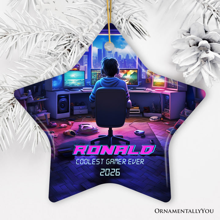 Personalized Video Gamer Christmas Tree Ornament, Gaming Boy Gift