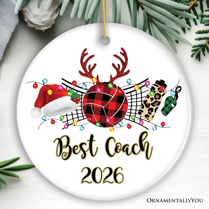 Personalized Volleyball Buffalo Plaid Leopard Merry Christmas Ornament, Team and Coaches Gift Ceramic Ornament OrnamentallyYou Circle 