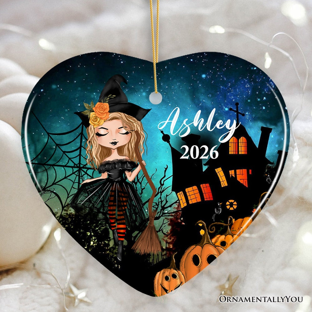 Personalized Witch Halloween Themed Women's Ornament Ceramic Ornament OrnamentallyYou Heart 