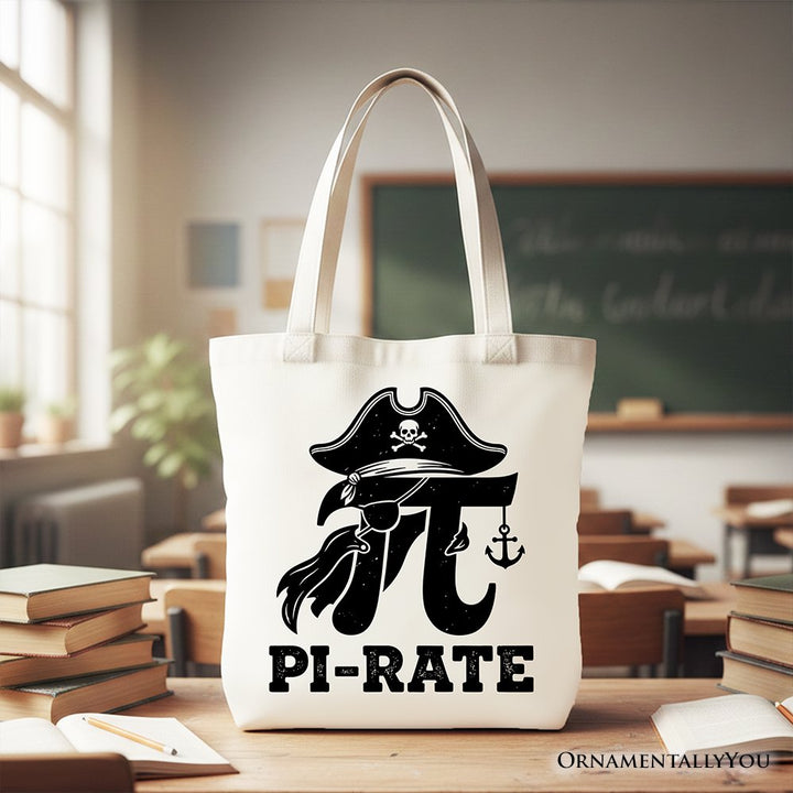 Pi 3.14 Pirate Tote Bag, Funny Math Pun Pi Day Gift Shopper Tote Bag OrnamentallyYou White 
