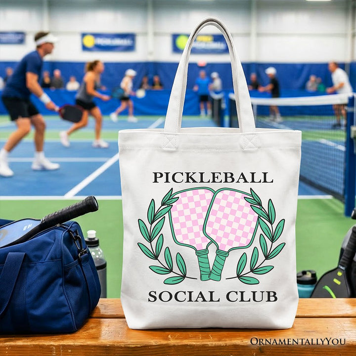 Pickleball Social Club Tote Bag, Cute Retro Girly Sporty Gift Shopper Tote Bag OrnamentallyYou White 