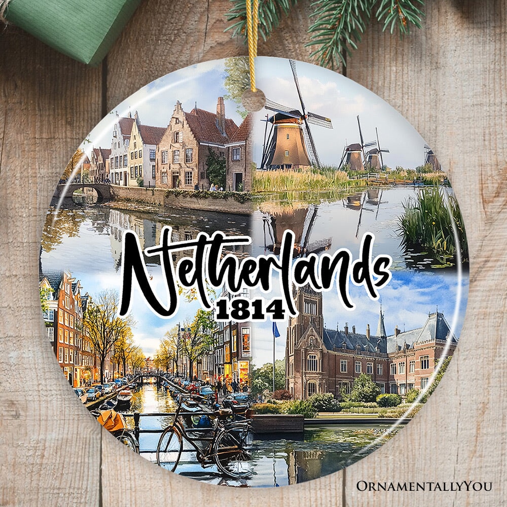 Picturesque Netherlands Heritage Christmas Ornament, Dutch Landmarks and Culture Travel Souvenir Gift Ceramic Ornament OrnamentallyYou Circle Version 1 