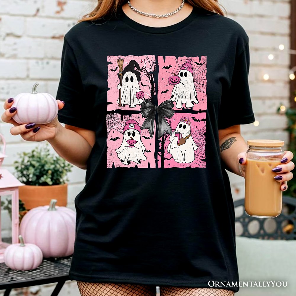 Pink Halloween Ghost T-Shirt, Coquette Spooky Season Tee for Girly Aesthetic T-Shirts OrnamentallyYou 