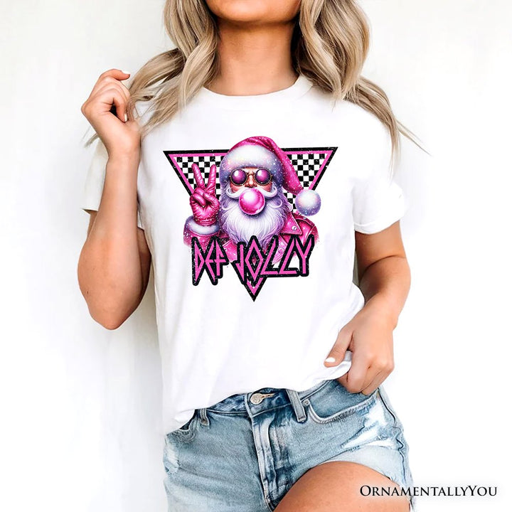 Pink Santa Blowing Bubblegum T‑Shirt, Def Jolly Coquette Retro Christmas Tee T-Shirts OrnamentallyYou 