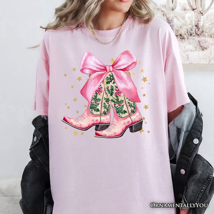 Pink Western Coquette Cowgirl Boots T-Shirt, Country Holiday Tee T-Shirts OrnamentallyYou 