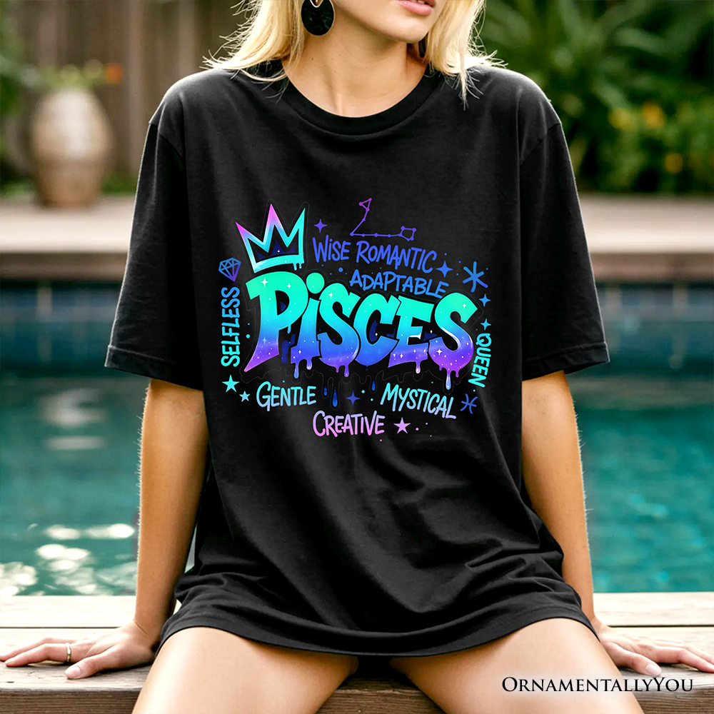 Pisces Graffiti Zodiac T-Shirt, Street Style Astrology Horoscope Tee