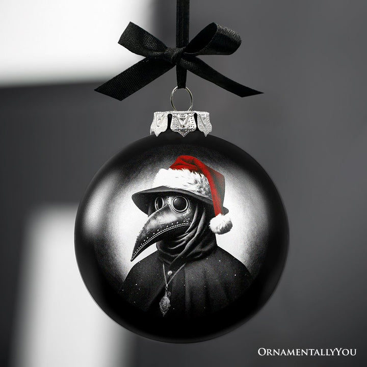 (Pre-Order) Plague Doctor Christmas Spooky Portrait Glass Ornament, Black Horror Halloween Tree Decoration Round Glass Ball Ornament OrnamentallyYou 