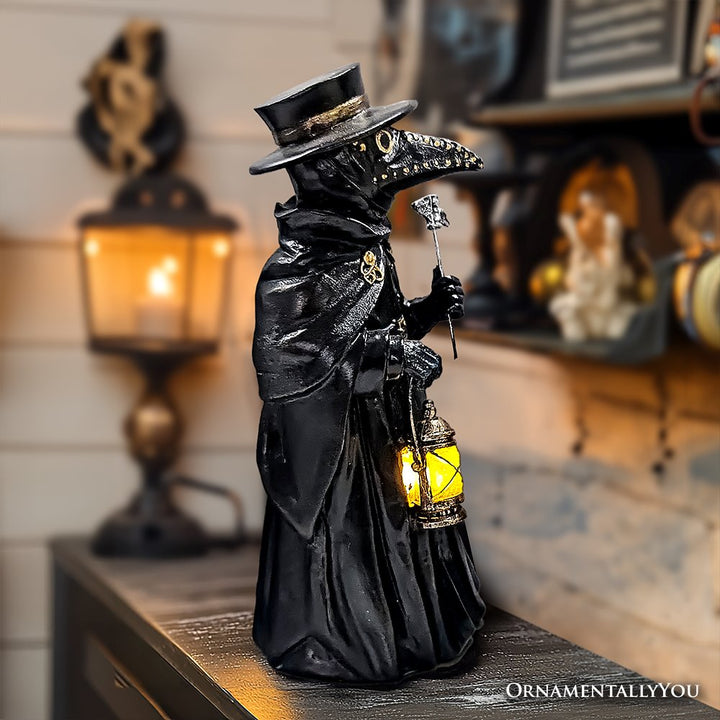 (Pre-Order) Plague Doctor Creepy Home Figurine, 8" LED Haunted Halloween House Statue Resin Statues OrnamentallyYou 