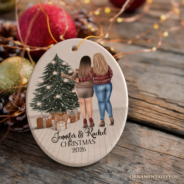 Plus Size Girl Friends Personalized Christmas Ornament, Mature Female Moms or Coworker Gifts, Thick Girls Ceramic Ornament OrnamentallyYou Oval 