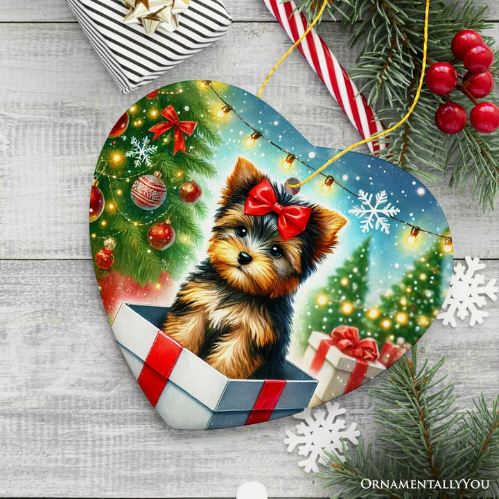 Precious Yorkshire Terrier Christmas Gift Ornament, Sweet Holiday Scene Decor Ceramic Ornament OrnamentallyYou 
