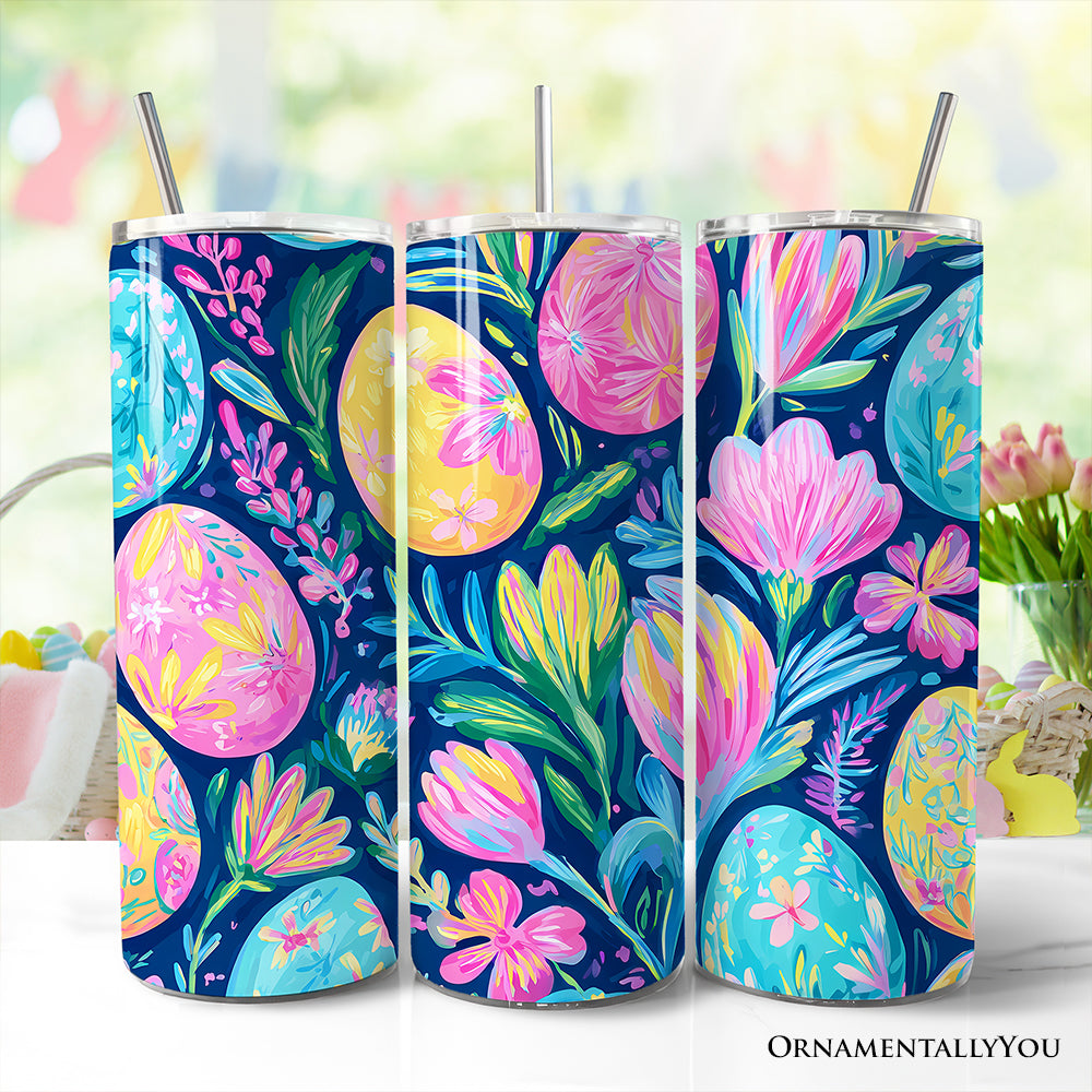 Preppy Painted Eggs 20oz Personalized Tumbler With Lid and Stainless Steel Straw, Spring Floral Easter Gift Cup