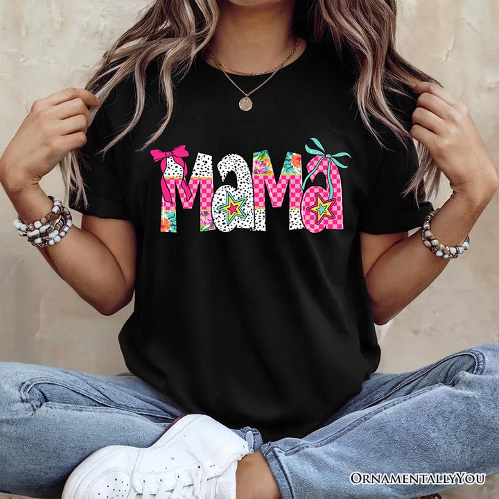 Preppy Pink Mama Coquette T-Shirt, Retro White and Black Tee for Trendy and Stylish Moms T-Shirts OrnamentallyYou 