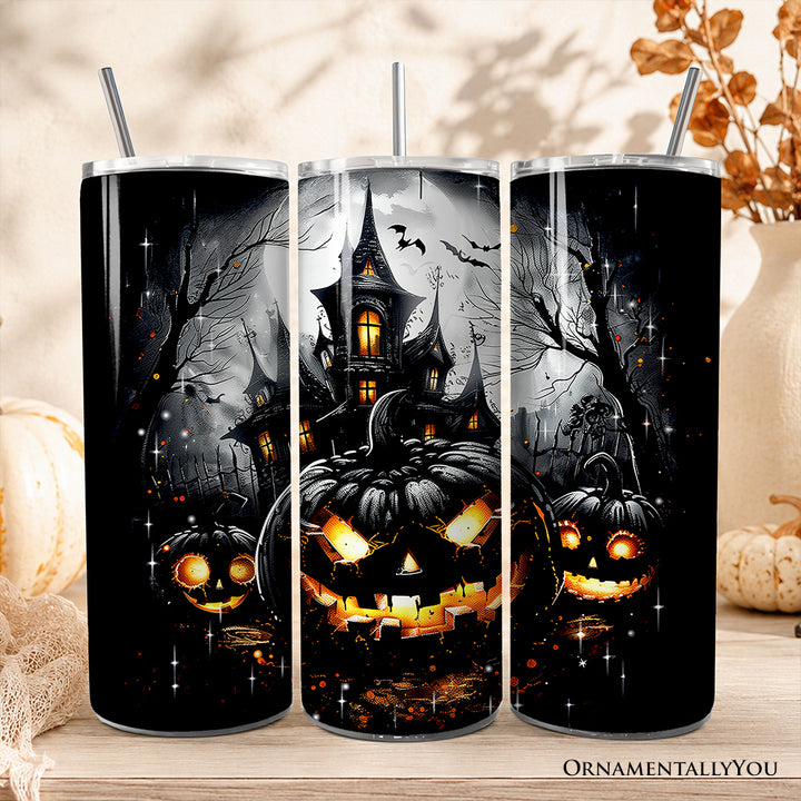Pumpkin Halloween 20oz Personalized Tumbler With Lid and Stainless Steel Straw, Spooky Horror Gift Cup