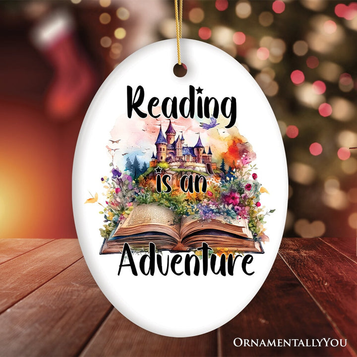 Reading is an Adventure Ornament, Book Lover of Fiction Christmas Gift Ceramic Ornament OrnamentallyYou 