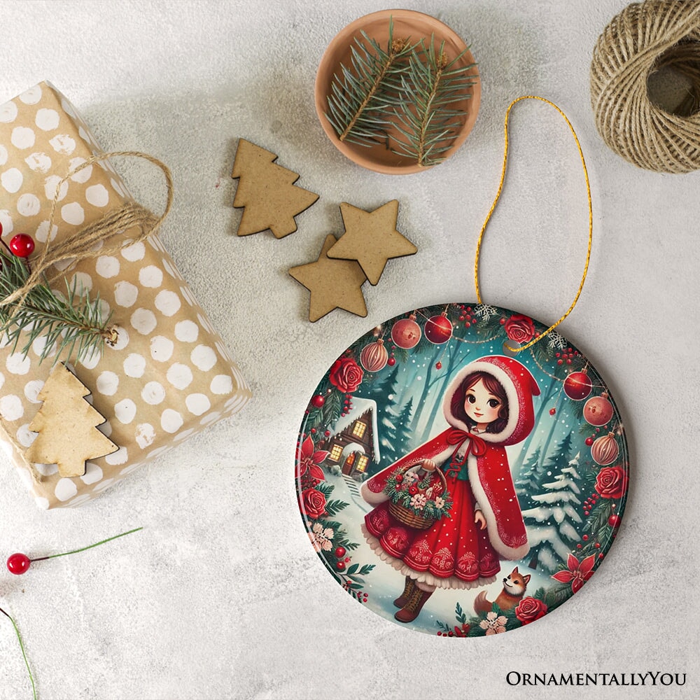 Red Riding Hood Christmas Ornament, Beautiful Fairytale Princess Christmas Gift and Decor Ceramic Ornament OrnamentallyYou 