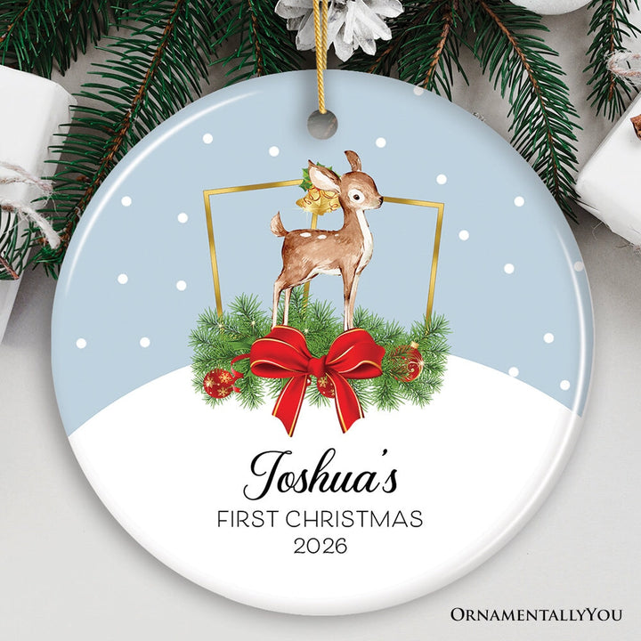 Reindeer Baby's First Christmas Personalized Ornament Ceramic Ornament OrnamentallyYou 