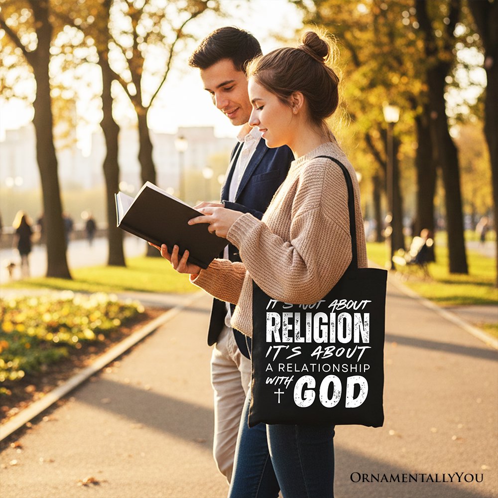 Relationship With God Tote Bag, Christian Statement Faith Gift Shopper Tote Bag OrnamentallyYou 