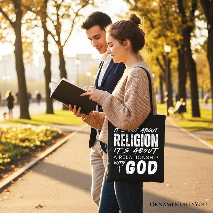 Relationship With God Tote Bag, Christian Statement Faith Gift Shopper Tote Bag OrnamentallyYou 
