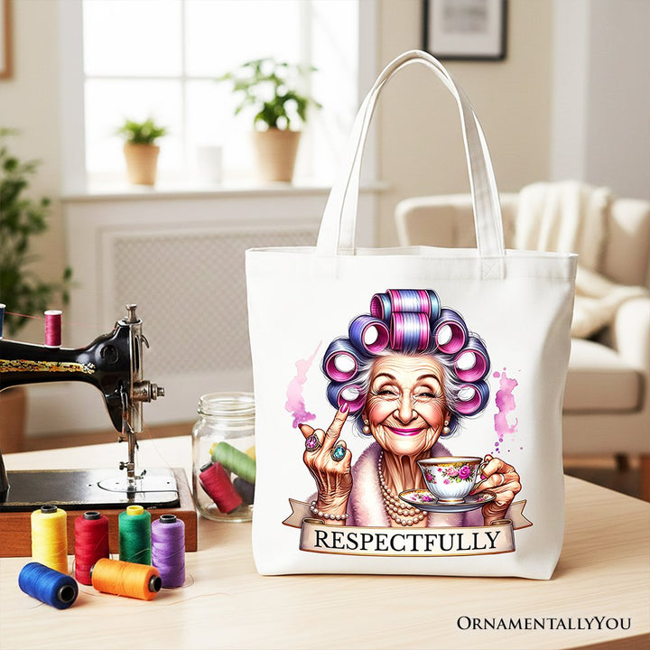 Respectfully Sassy Grandma Tote Bag, Funny Old Lady Gift Shopper for Sarcastic Nanas Tote Bag OrnamentallyYou White 