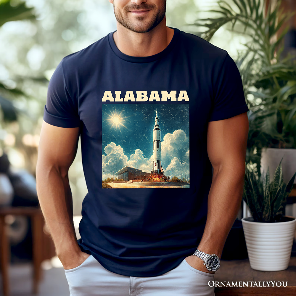 Retro Alabama State Rocket Launch T-Shirt, NASA Space Center Tee and Huntsville Souvenir