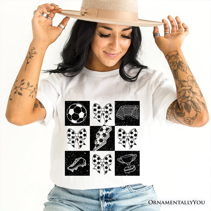 Retro Checkered Soccer T-Shirt, Coquette Bow Game Day Tee T-Shirts OrnamentallyYou 