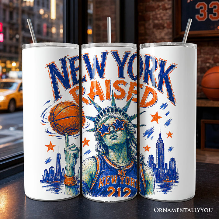 Retro New York Raised 20oz Personalized Tumbler With Lid and Stainless Steel Straw, NYC Sports Fan Gift Cup