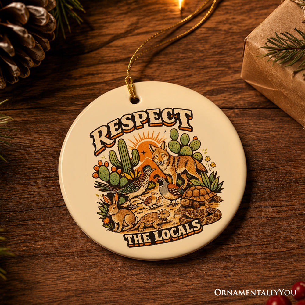 Retro Respect The Locals Desert Animals Ornament, Southwestern Nature Wildlife Christmas Keepsake