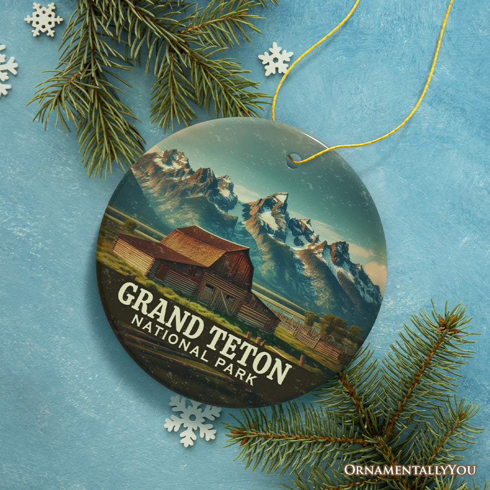 Rustic Grand Teton National Park Ornament, Wyoming Landscape Christmas Decor and Travel Keepsake