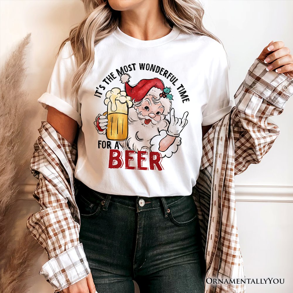 Santa Beer Christmas T‑Shirt, It’s The Most Wonderful Time Funny Holiday Tee for Festive Drinkers T-Shirts OrnamentallyYou 