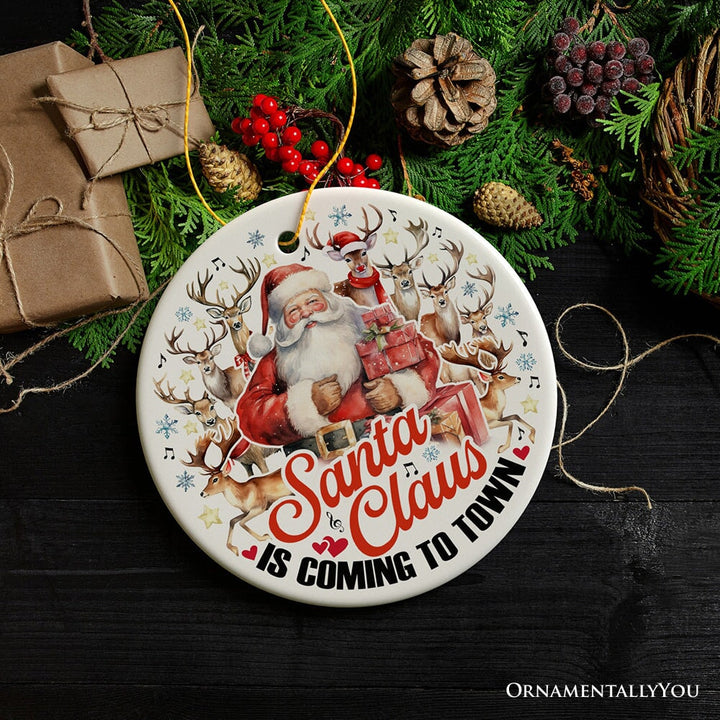 Santa Claus is Coming to Town Vintage Christmas Ornament, Artistic Tree Decoration Ceramic Ornament OrnamentallyYou 