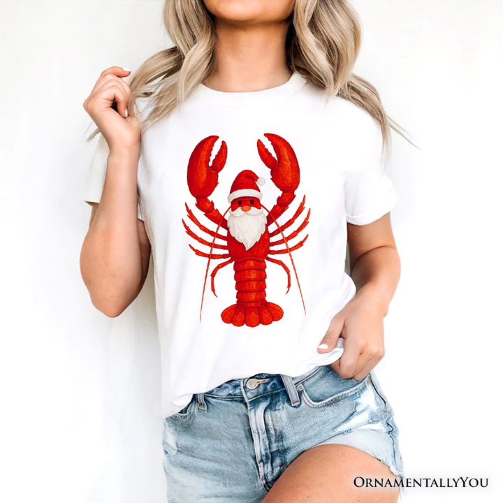 Santa Claws Lobster T-Shirt, Funny Pun Coastal Christmas Holiday Tee