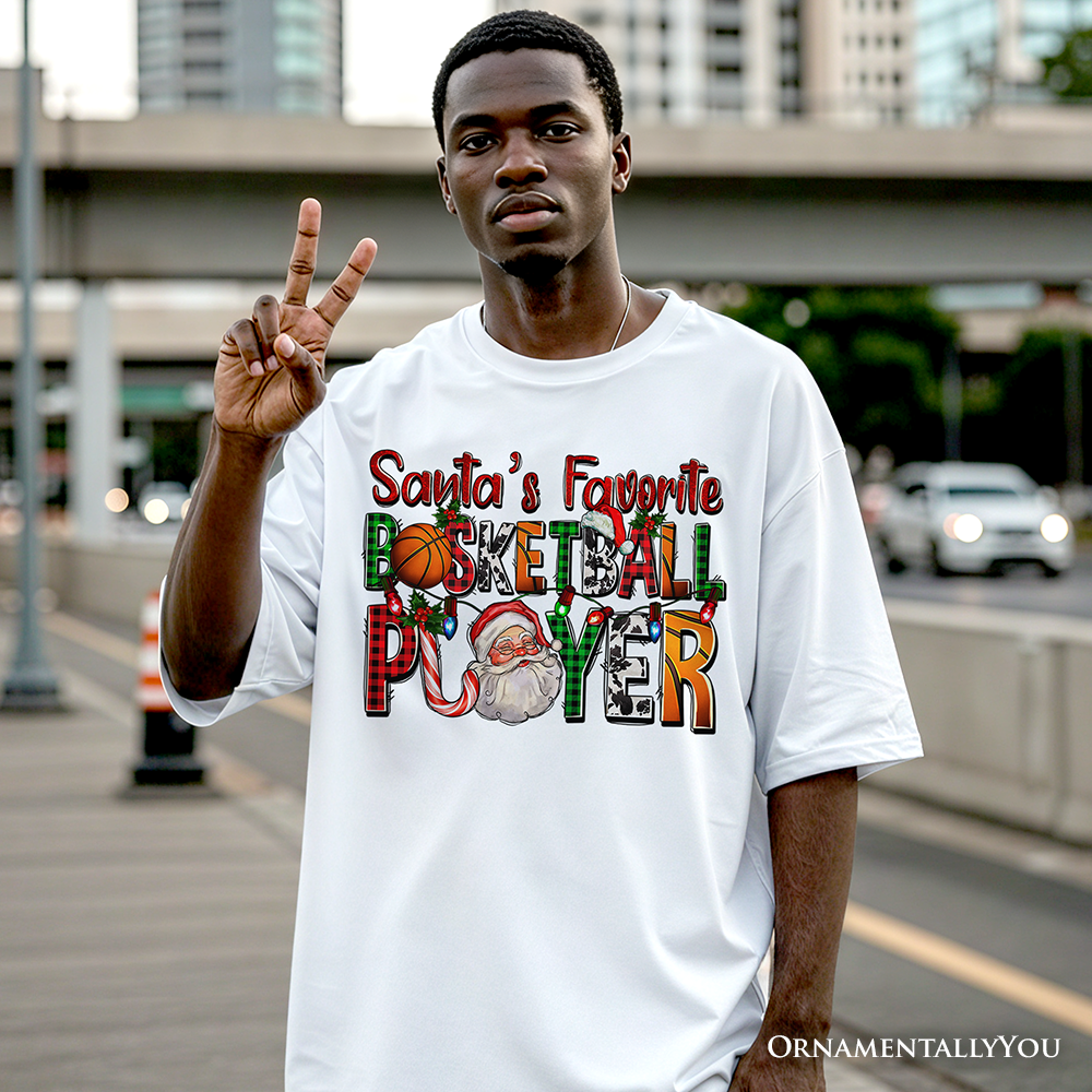 Santa’s Favorite Basketball Player Plaid Christmas T-Shirt, Sports Team Holiday Tee