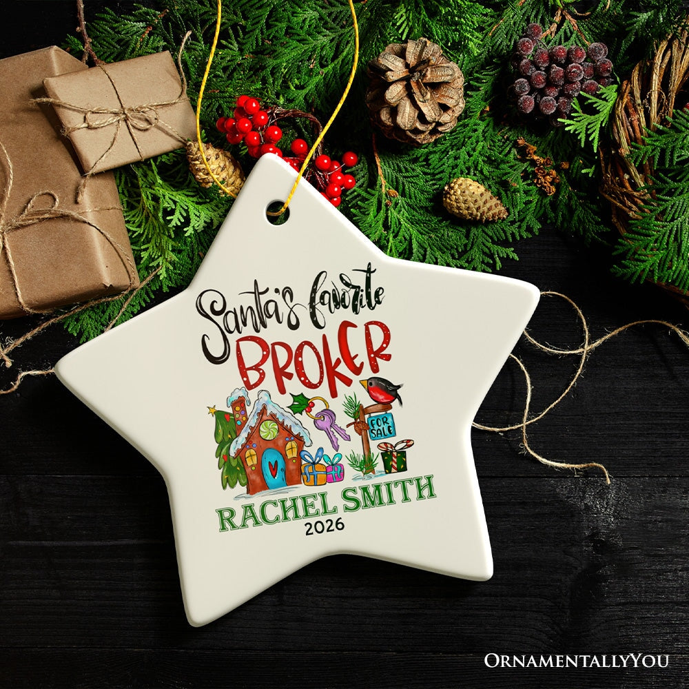 Santa’s Favorite Broker Personalized Christmas Ornament, Real Estate Agent Appreciation Gift Ceramic Ornament OrnamentallyYou Star 