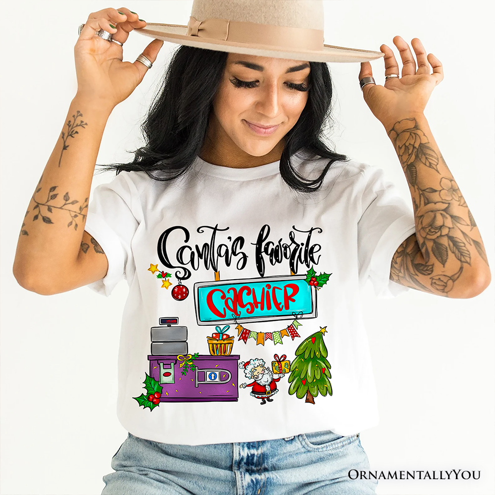 Santa's Favorite Cashier T-Shirt, Merry Christmas Checkout Tee