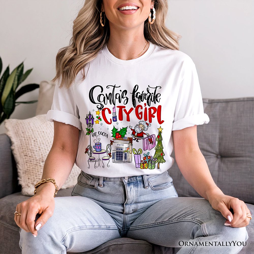 Santa's Favorite City Girl T-Shirt, Merry Christmas Shopping Tee T-Shirts OrnamentallyYou 