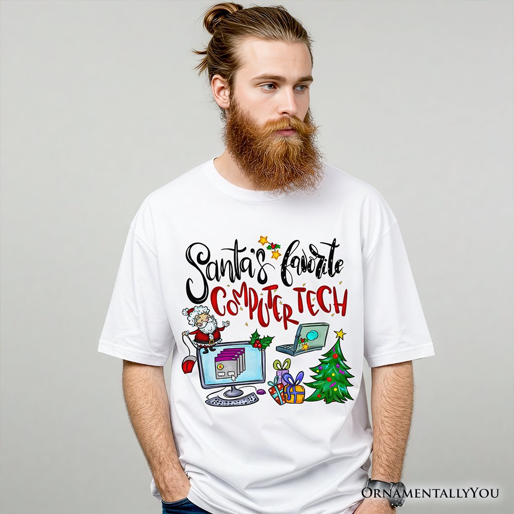 Santa's Favorite Computer Tech T-Shirt, Merry Christmas Tech Support Tee T-Shirts OrnamentallyYou 