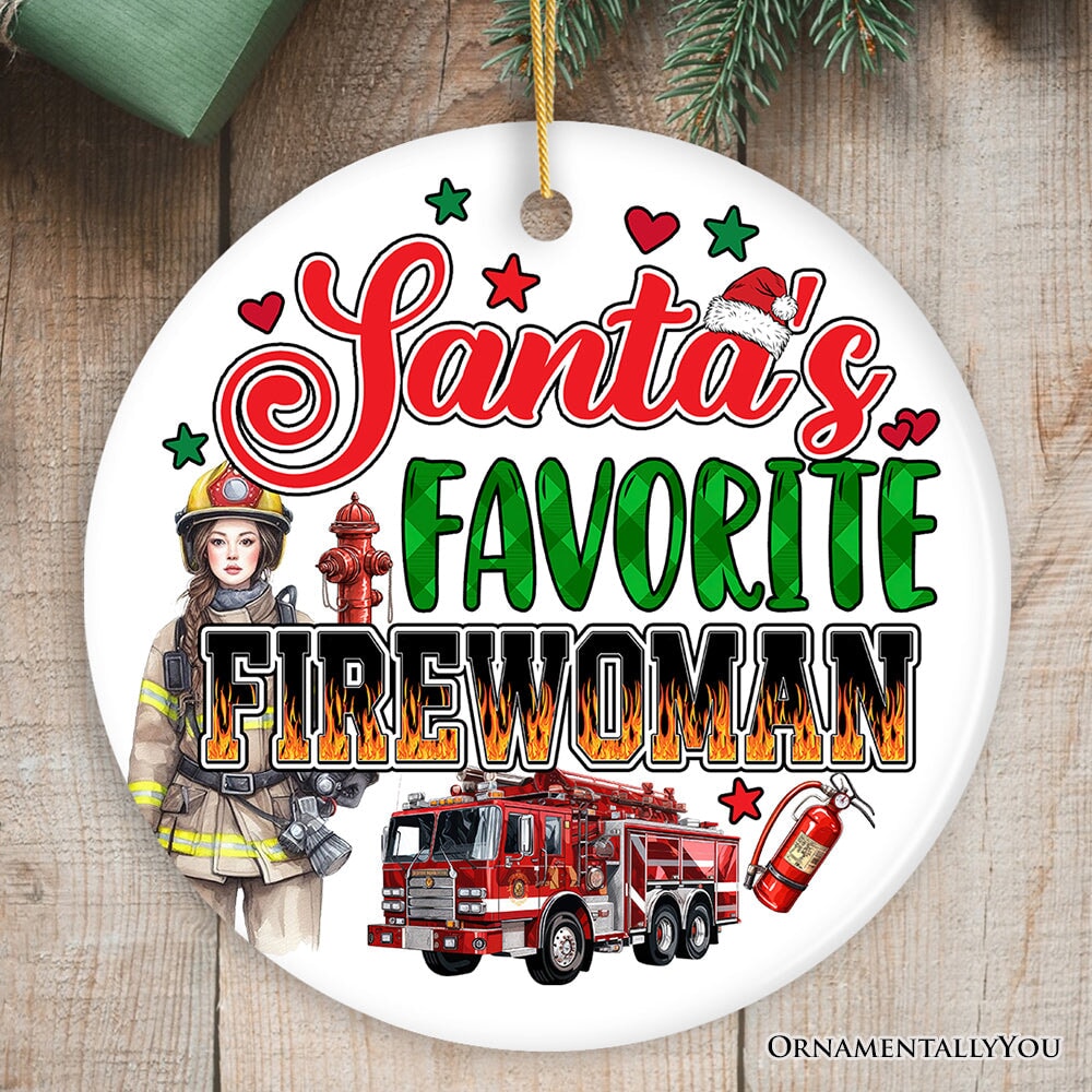 Santa's Favorite Fireman and Firewoman Ornament, Artistic Christmas Appreciation Keepsake Ceramic Ornament OrnamentallyYou Version 2 