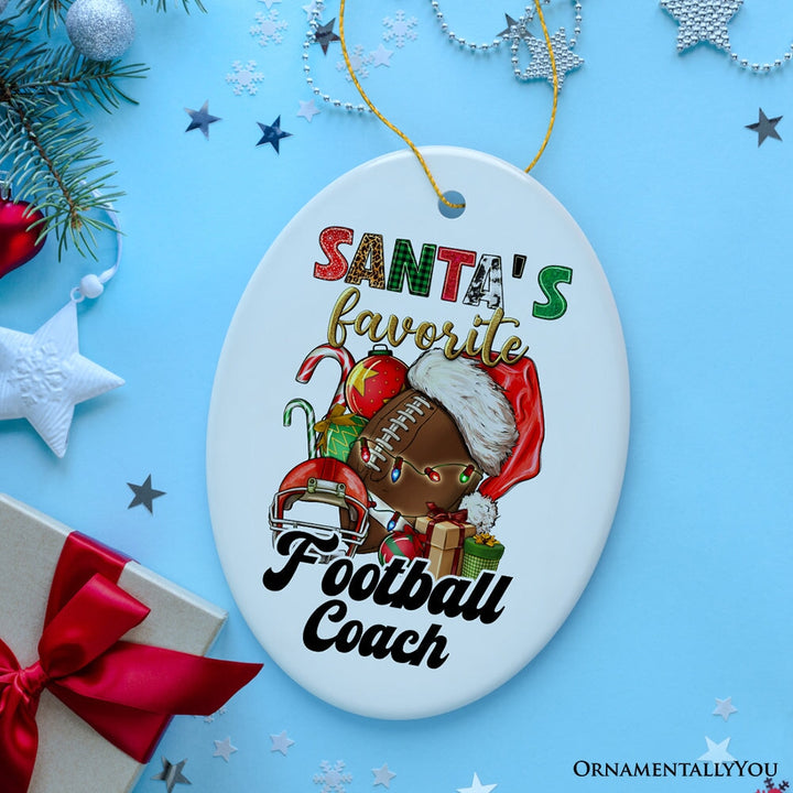 Santa's Favorite Football Coach Ornament, Festive Sports Gift and Decor for the Holiday Season Ceramic Ornament OrnamentallyYou 
