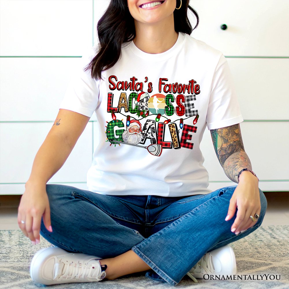 Santa’s Favorite Lacrosse Goalie Plaid Christmas T-Shirt, Sports Team Holiday Tee T-Shirts OrnamentallyYou 
